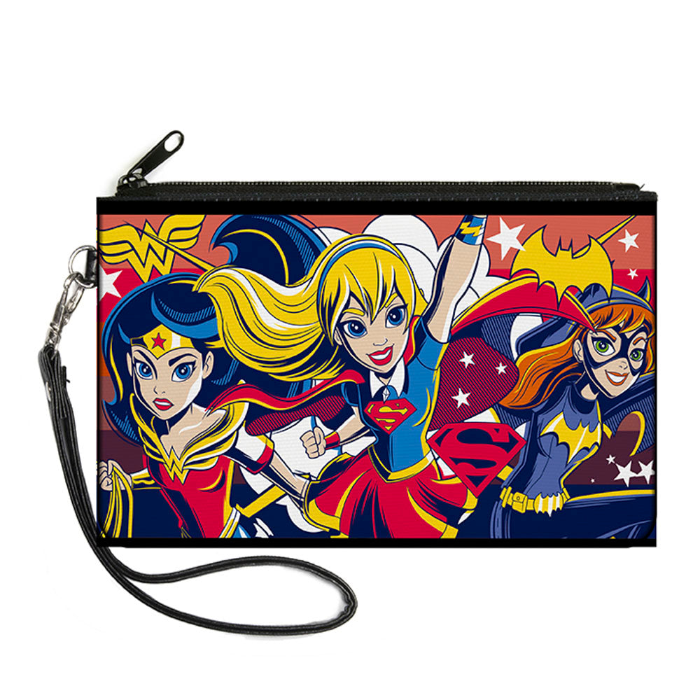 Canvas Zipper Wallet - SMALL - DC Super Hero Girls Trio Group Pose Logo Reds Blues Canvas Zipper Wallets DC Comics   