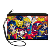 Canvas Zipper Wallet - SMALL - DC Super Hero Girls Trio Group Pose Logo Reds Blues Canvas Zipper Wallets DC Comics   