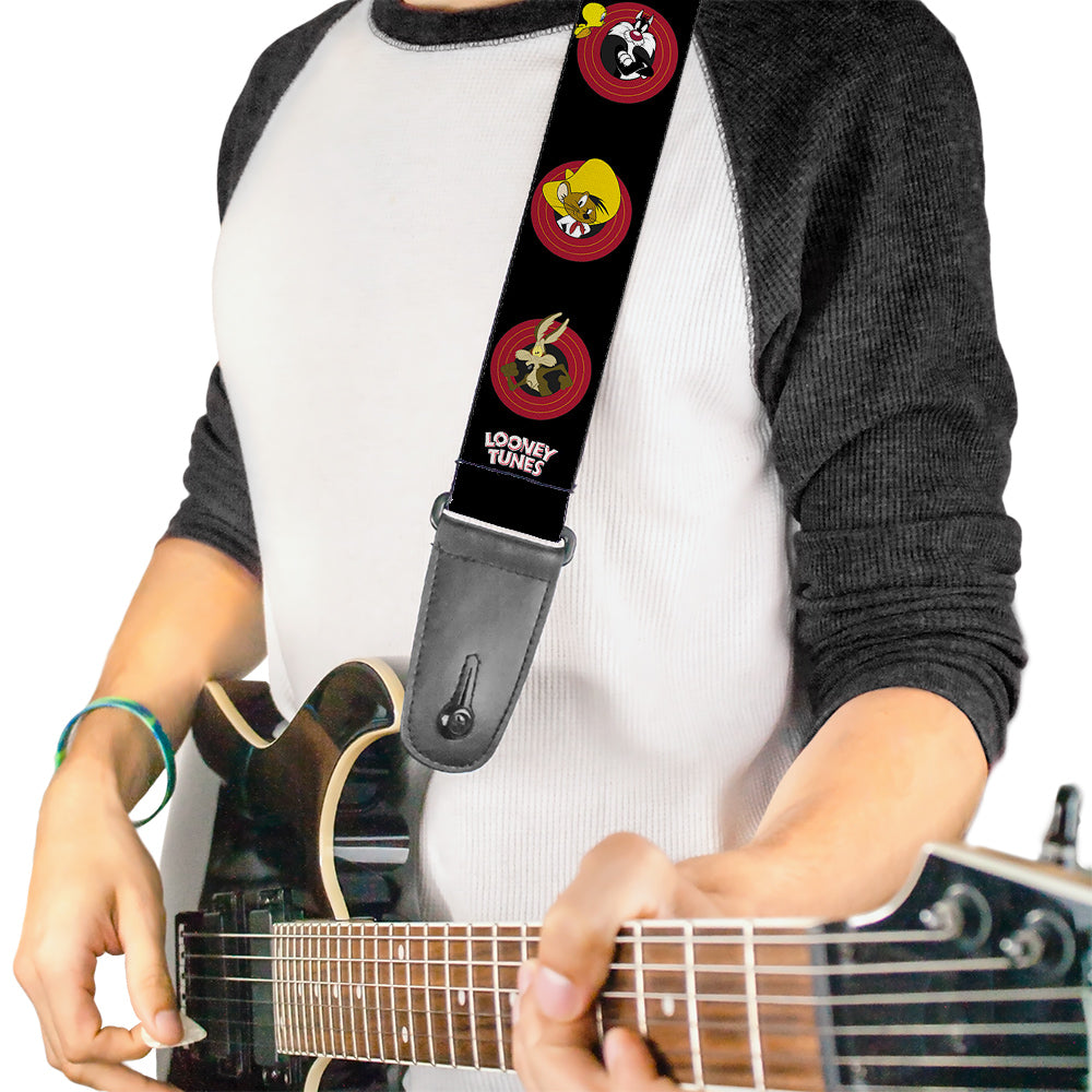 Guitar Strap - Looney Tunes Characters Bullseye Pose Black Guitar Straps Looney Tunes   