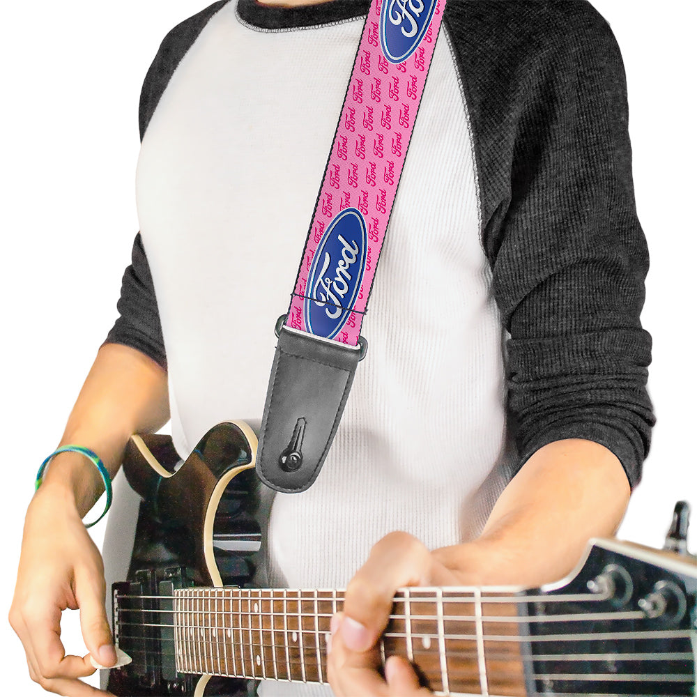 Guitar Strap - Ford Oval w Text PINK REPEAT Guitar Straps Ford   