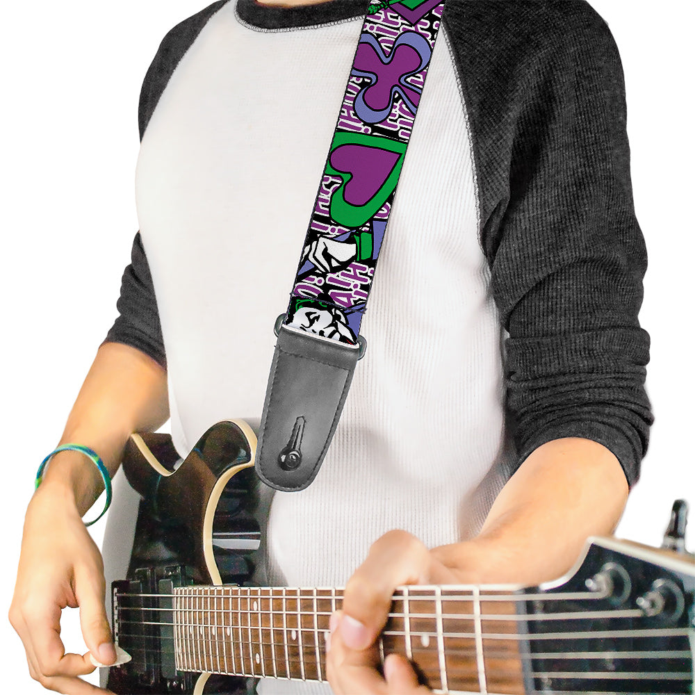 Guitar Strap - Joker Face Logo Spades Black White Purple Guitar Straps DC Comics   