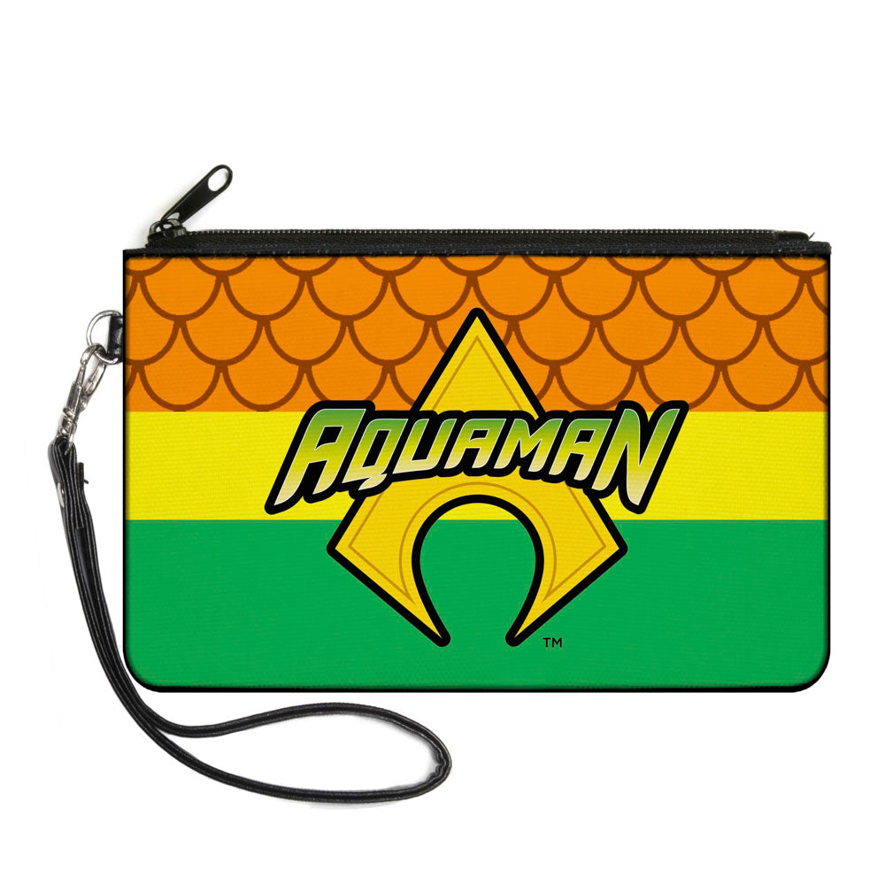 Canvas Zipper Wallet - SMALL - AQUAMAN Logo3 Scales Stripe Orange Yellow Green Canvas Zipper Wallets DC Comics   