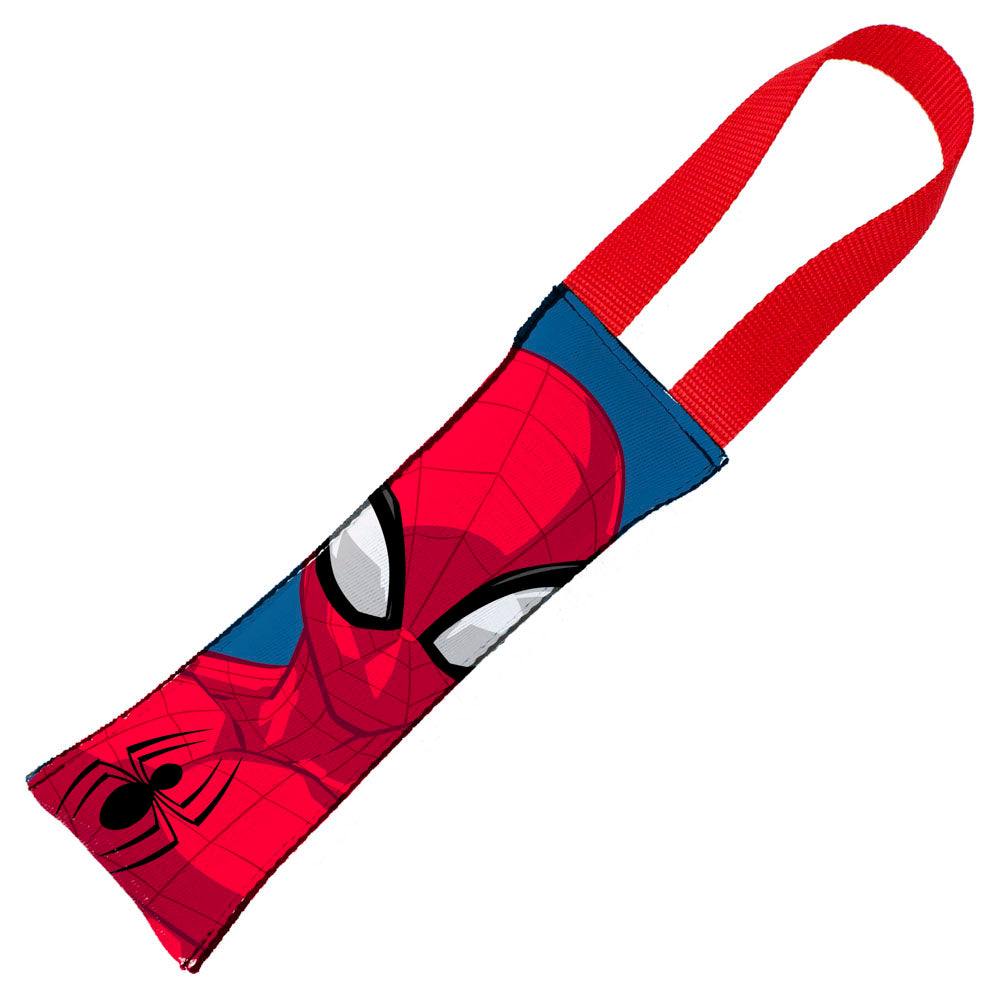 2016 SPIDER-MAN Dog Toy Squeaky Tug Toy - Spider-Man Pose + Round Spider Icon CLOSE-UP Blue Red - Red Webbing Dog Toy Squeaky Tug Toy Marvel Comics   