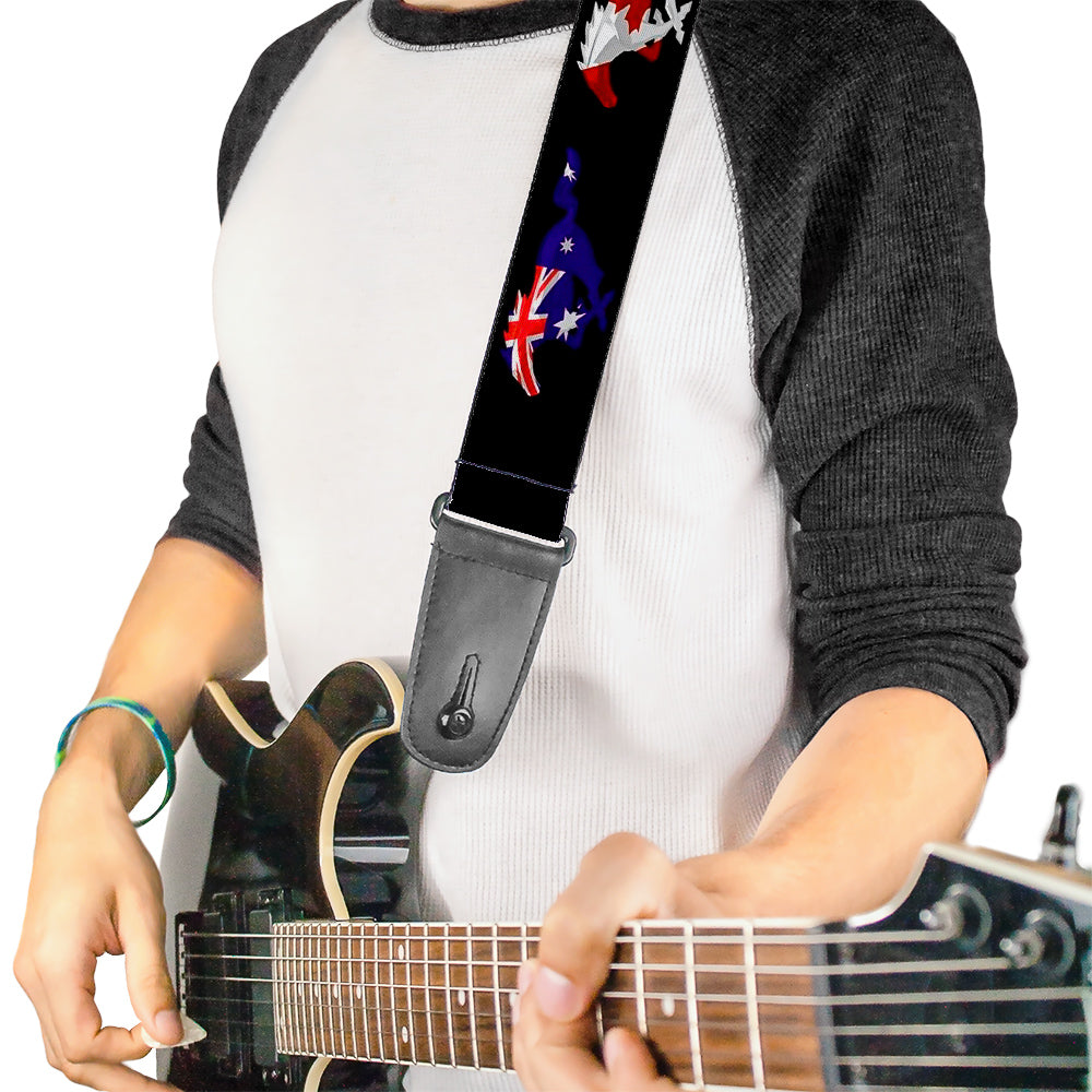 Guitar Strap - Mustang Silhouette Black International Flags Guitar Straps Ford   