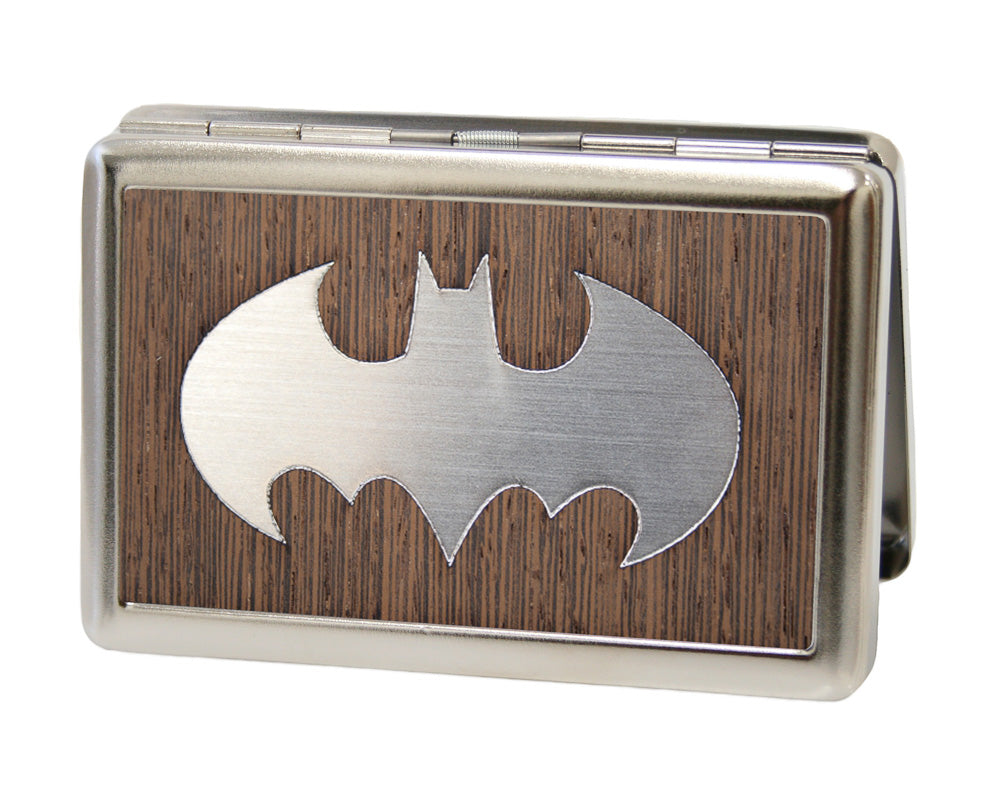 Business Card Holder - LARGE - Batman Marquetry Black Walnut Metal Metal ID Cases DC Comics   