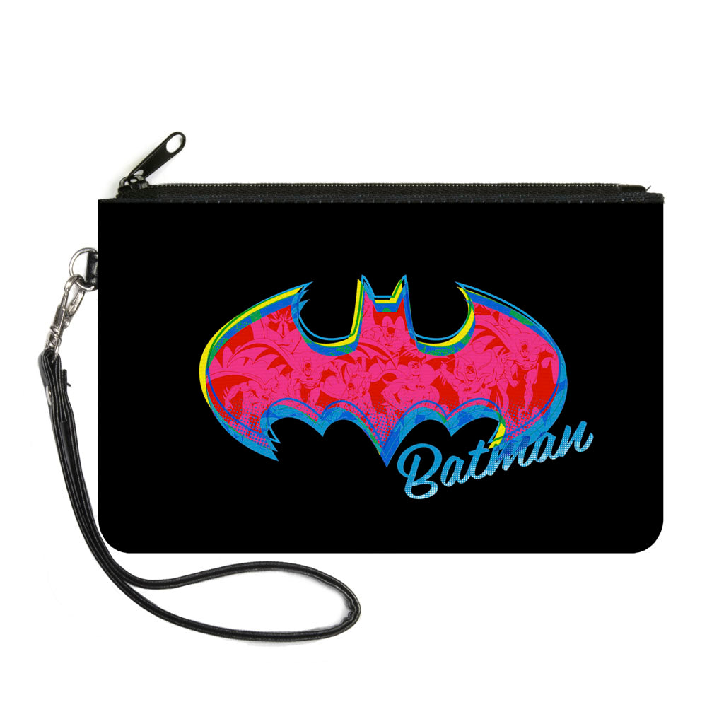Canvas Zipper Wallet - LARGE - BATMAN Icon Batman Pose Fill Black Yellows Blues Pinks Canvas Zipper Wallets DC Comics   
