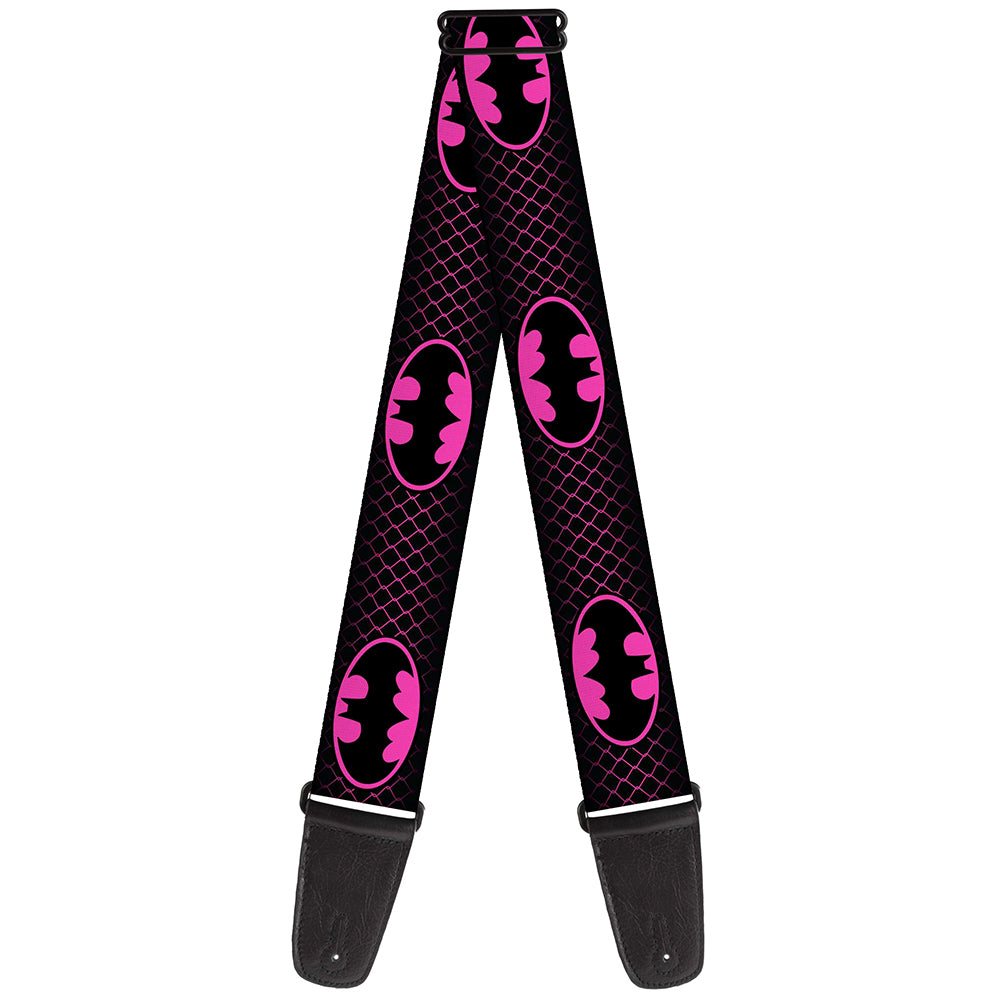 Guitar Strap - Batman Shield Chainlink Black Hot Pink Guitar Straps DC Comics   
