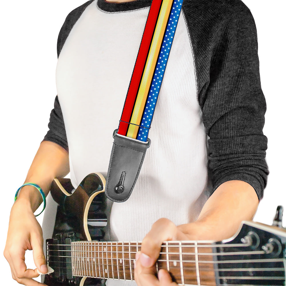 Guitar Strap - Wonder Woman Stripe Stars Red Gold Blue White Guitar Straps DC Comics   