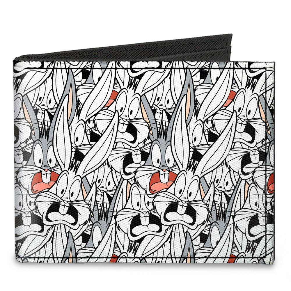Canvas Bi-Fold Wallet - Bugs Bunny Expressions Stacked White Black Gray Canvas Bi-Fold Wallets Looney Tunes   