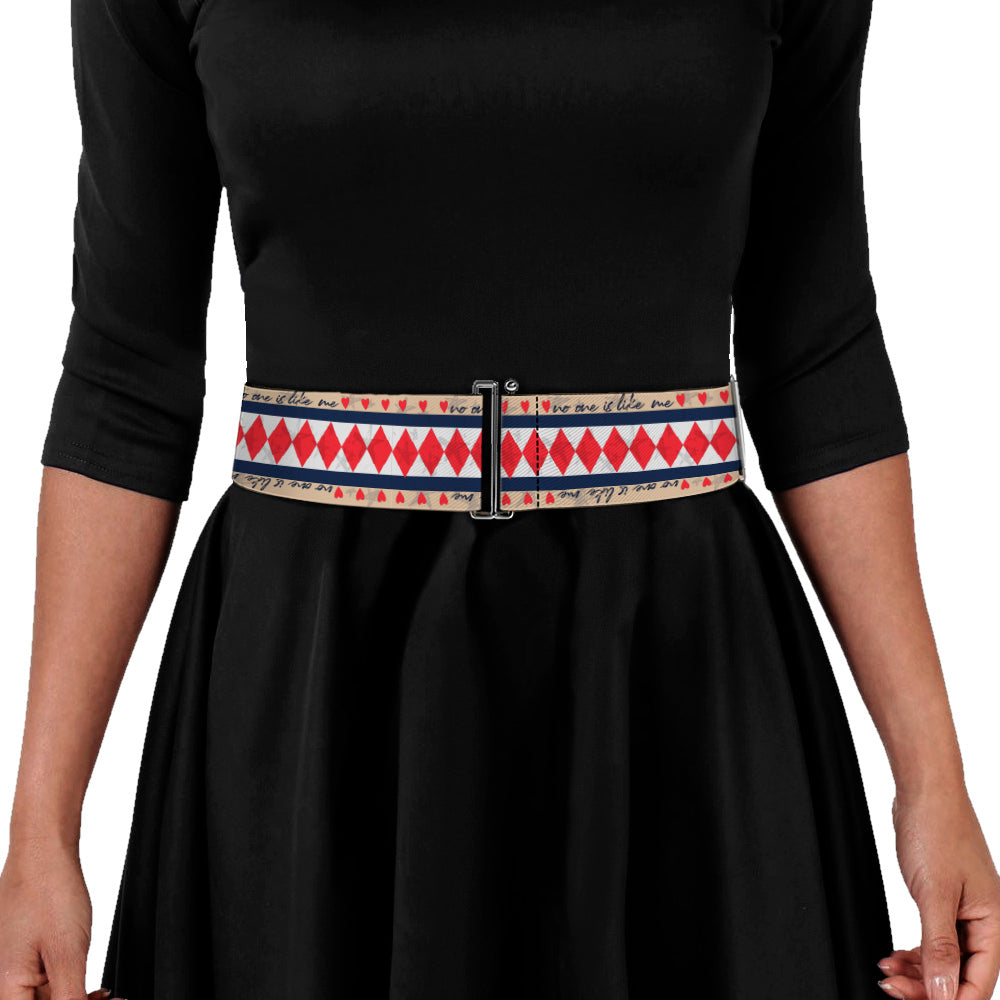 Cinch Waist Belt - Birds of Prey Harley Quinn NO ONE IS LIKE ME Diamonds and Hearts Tans Black White Red Womens Cinch Waist Belts DC Comics   