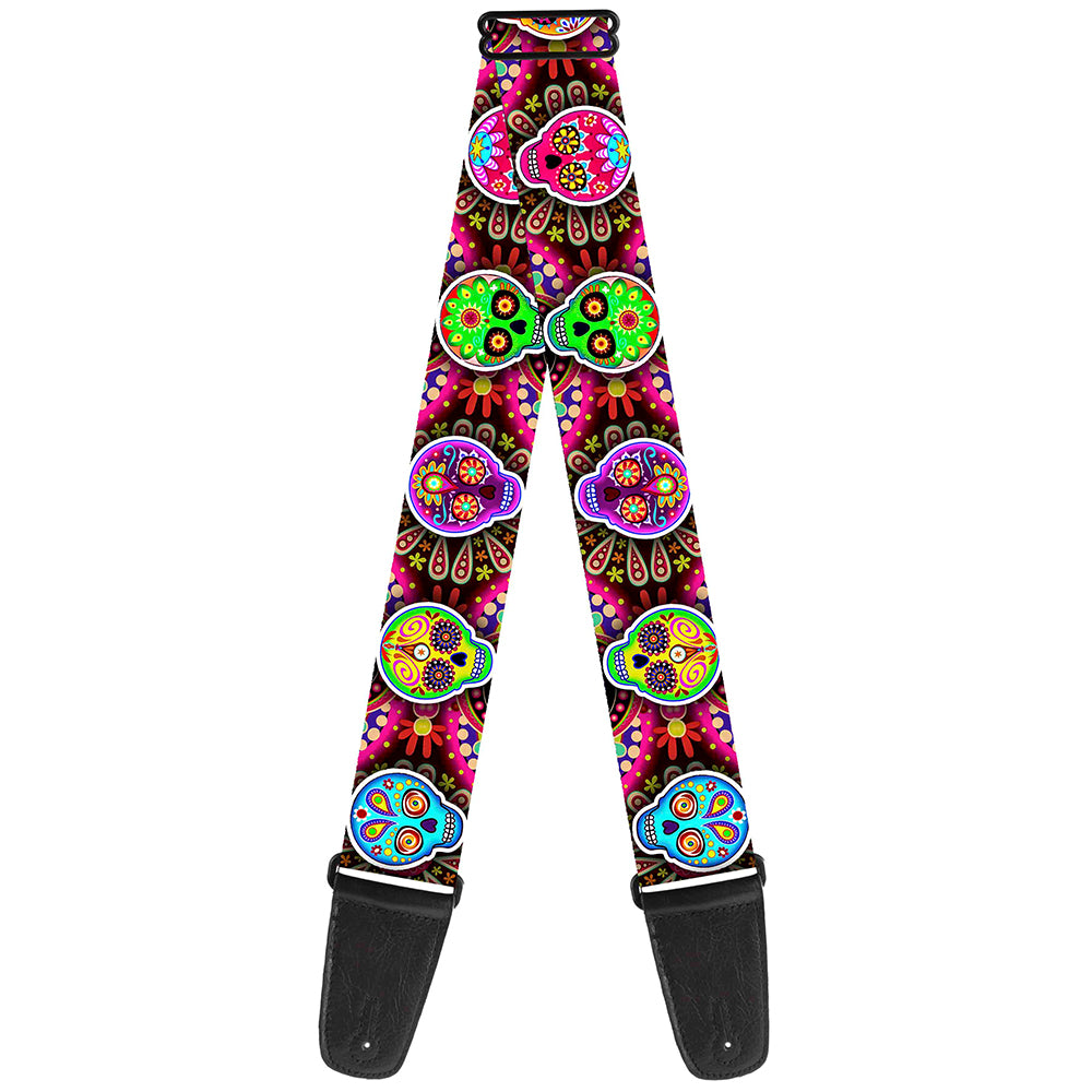 Guitar Strap - Six Sugar Skulls Multi Color Guitar Straps Thaneeya McArdle   
