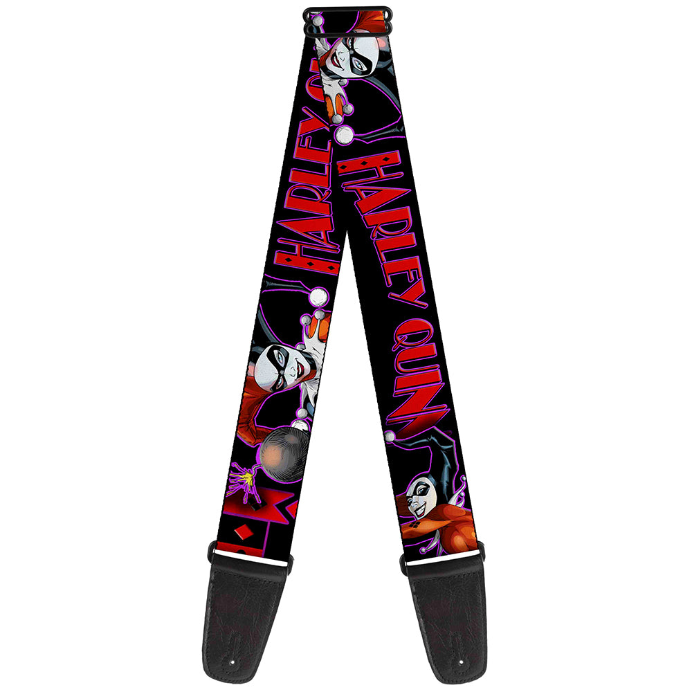 Guitar Strap - HARLEY QUINN Bomb Poses Suits Black Purple Red Guitar Straps DC Comics   