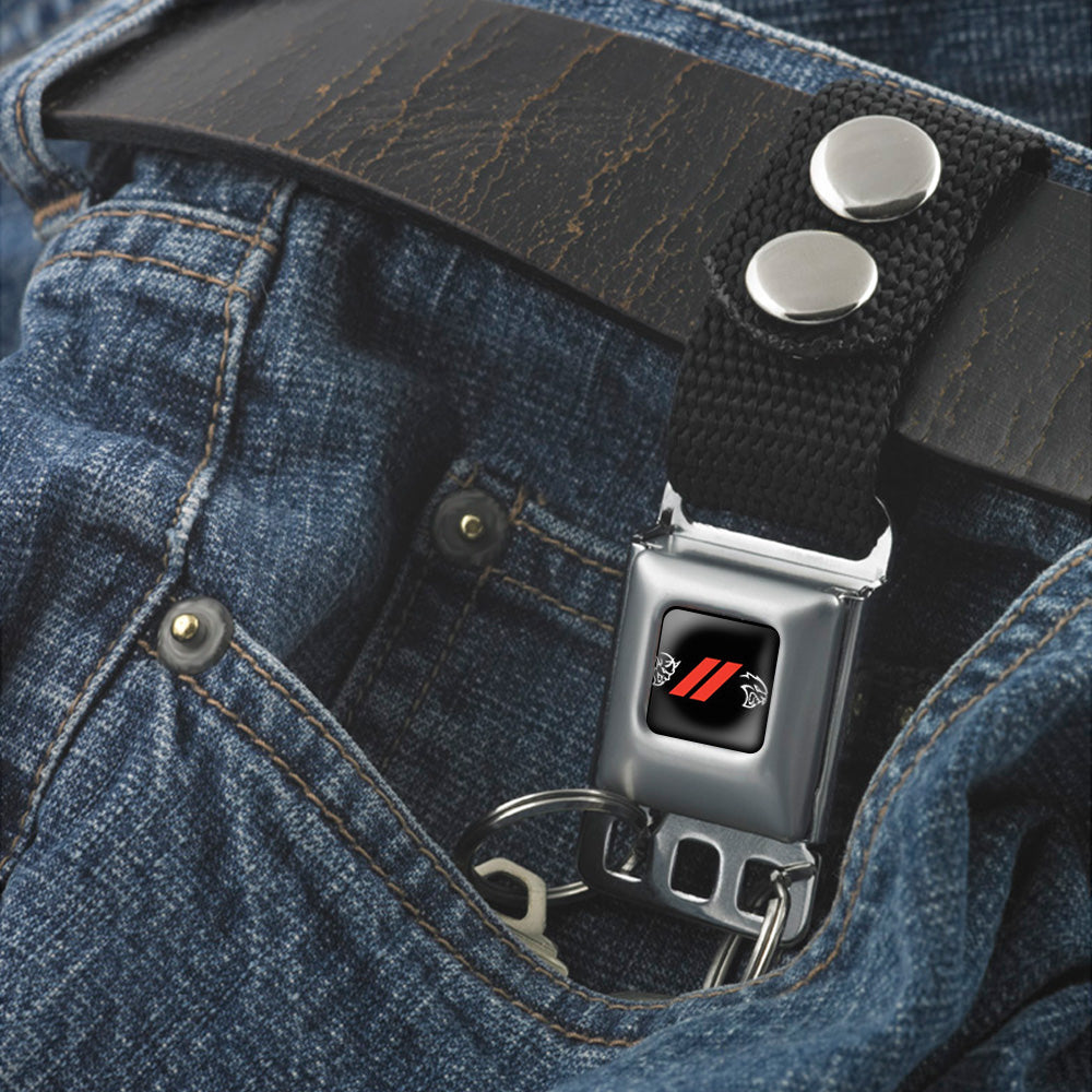 Keychain - Dodge Rhombus Stripe Demon-Hellcat Icon Full Color Black Red White - Black Keychains Dodge   