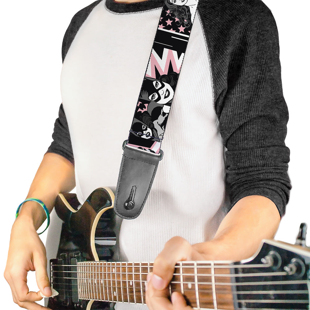 Guitar Strap - Batgirl Wonder Woman Supergirl Retro Panels Black Pink White Guitar Straps DC Comics   