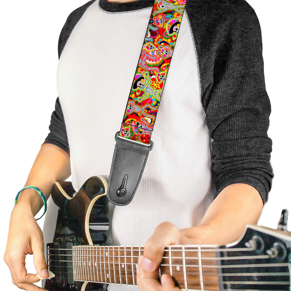 Guitar Strap - Dancing Catrinas Collage Multi Color Guitar Straps Thaneeya McArdle   