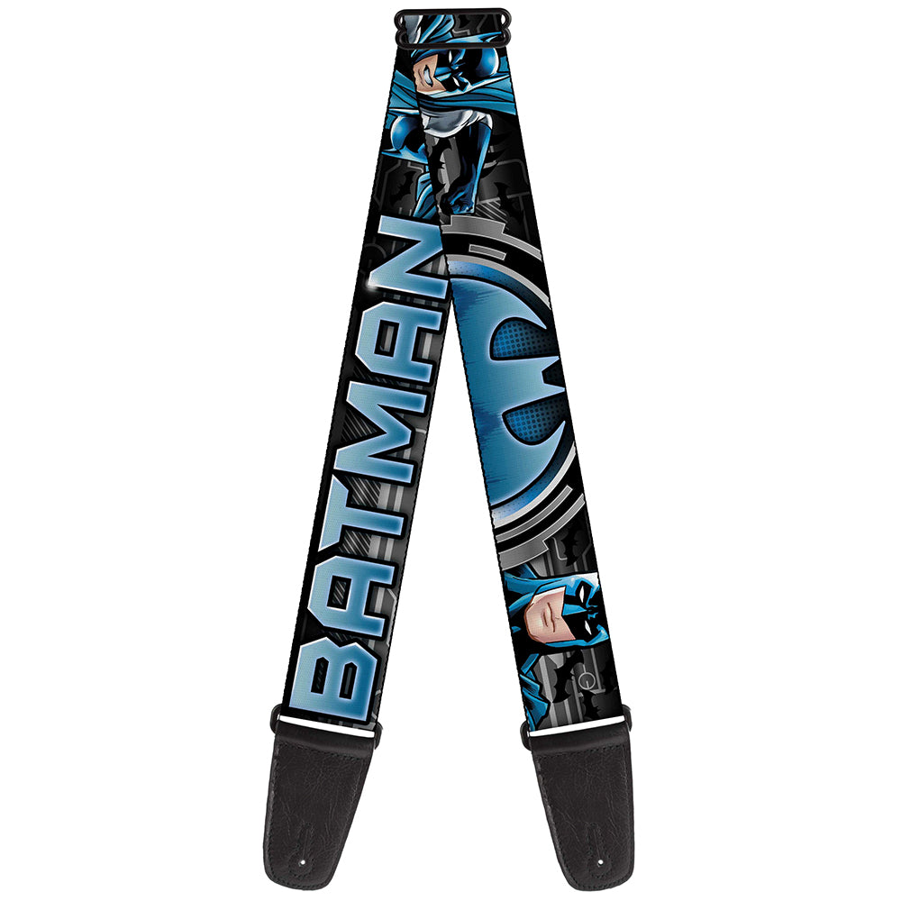 Guitar Strap - BATMAN Poses Bat Signal CLOSE-UP Black Grays Blues Guitar Straps DC Comics   