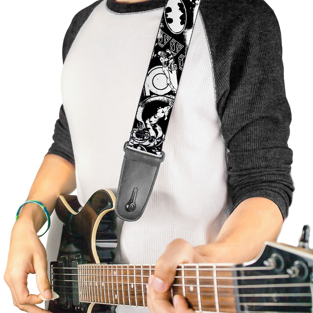 Guitar Strap - JUSTICE LEAGUE Superheroes Retro Pop White Black Guitar Straps DC Comics   